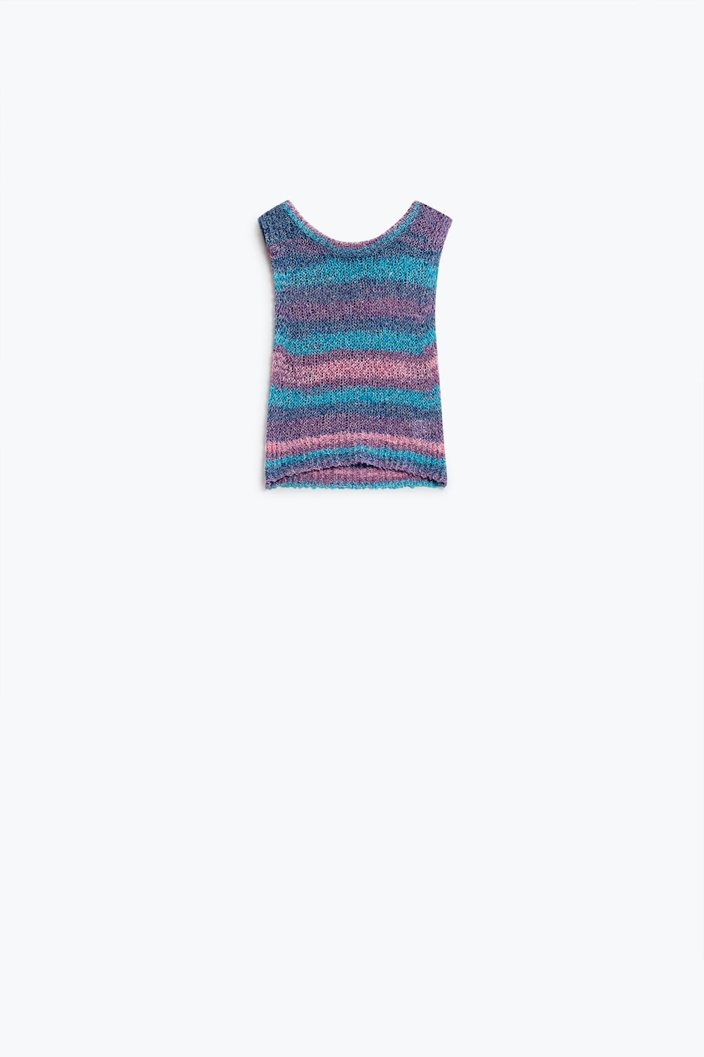 Q2 Maglione a maglia multicolore scuro senza maniche con strisce e scollatura a girocollo