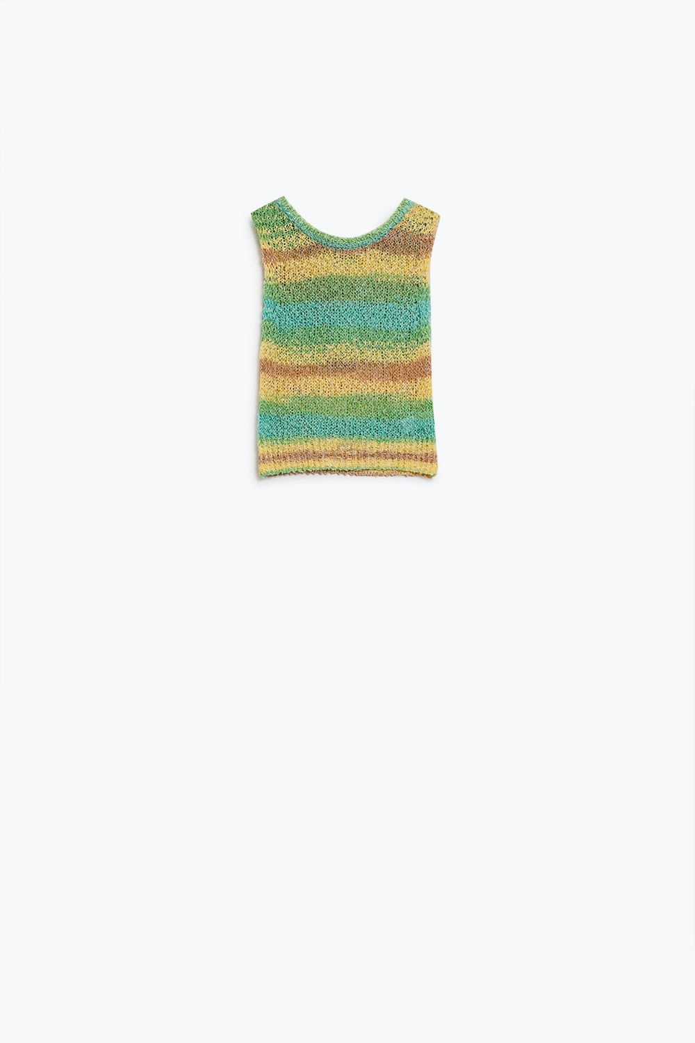 Maglione a maglia multicolore senza maniche con strisce e scollatura a girocollo