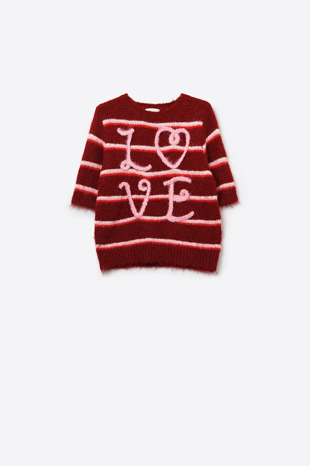 Maglione a manica corta ricamato Love in borgogna
