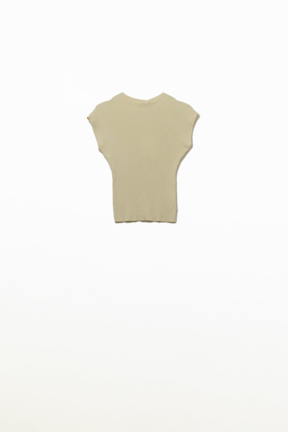 Q2 Maglione a maniche corte a collo alto a coste in beige