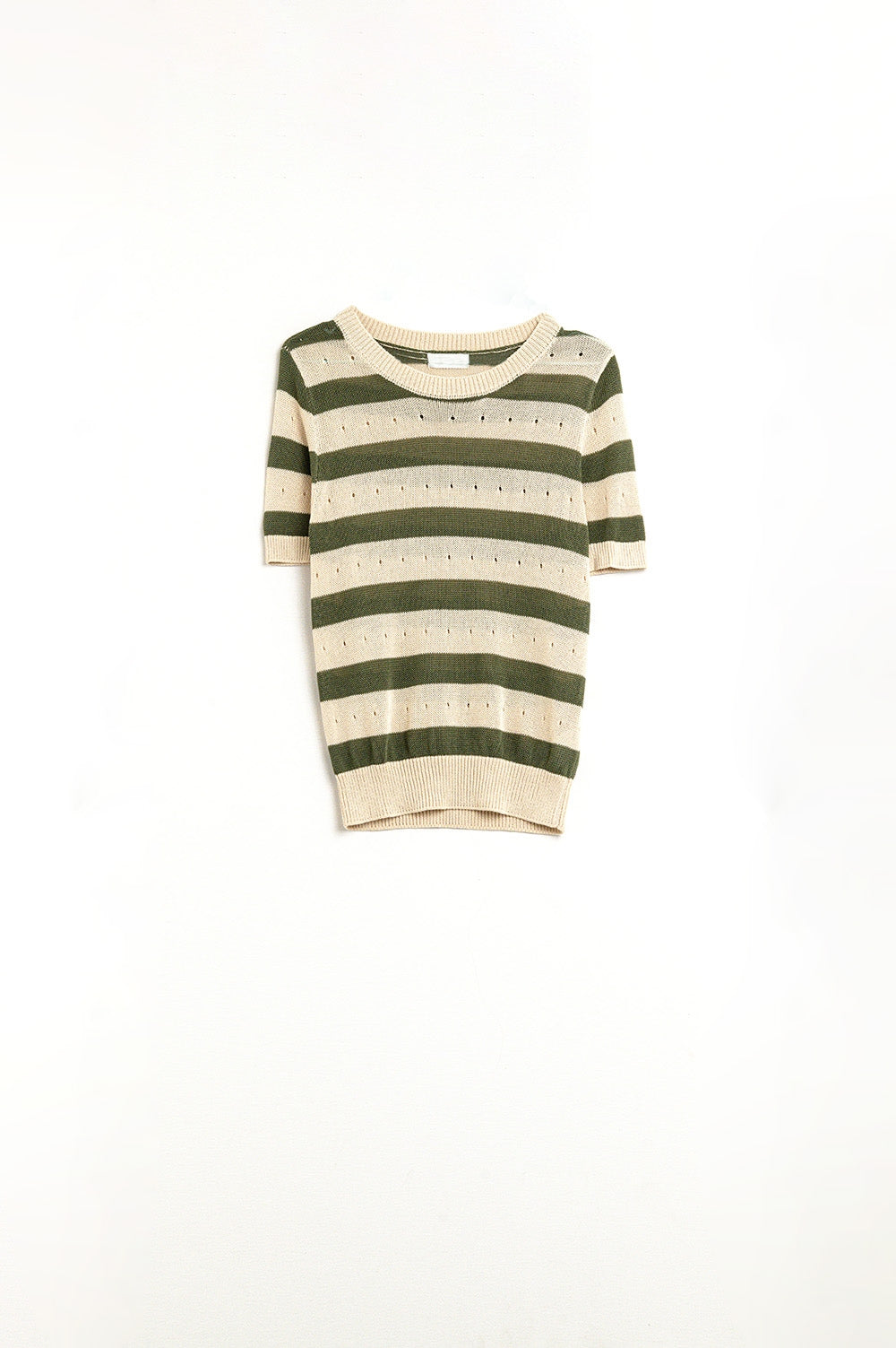 Maglione a maniche corte a righe in maglia a pois verde