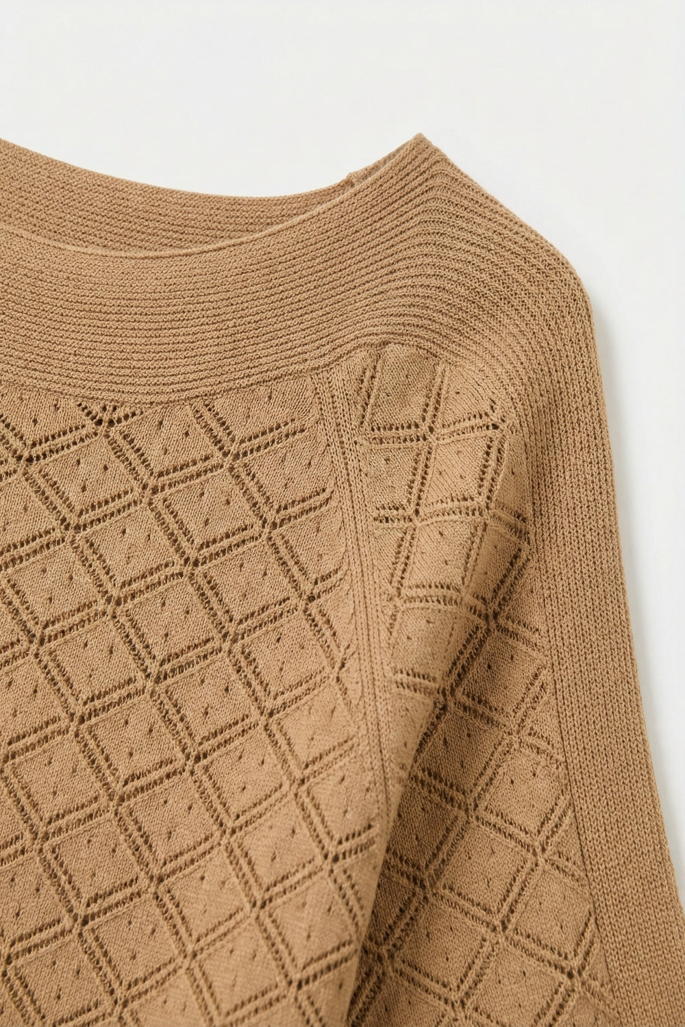 Maglione a maniche corte color cammello con motivo testurizzato