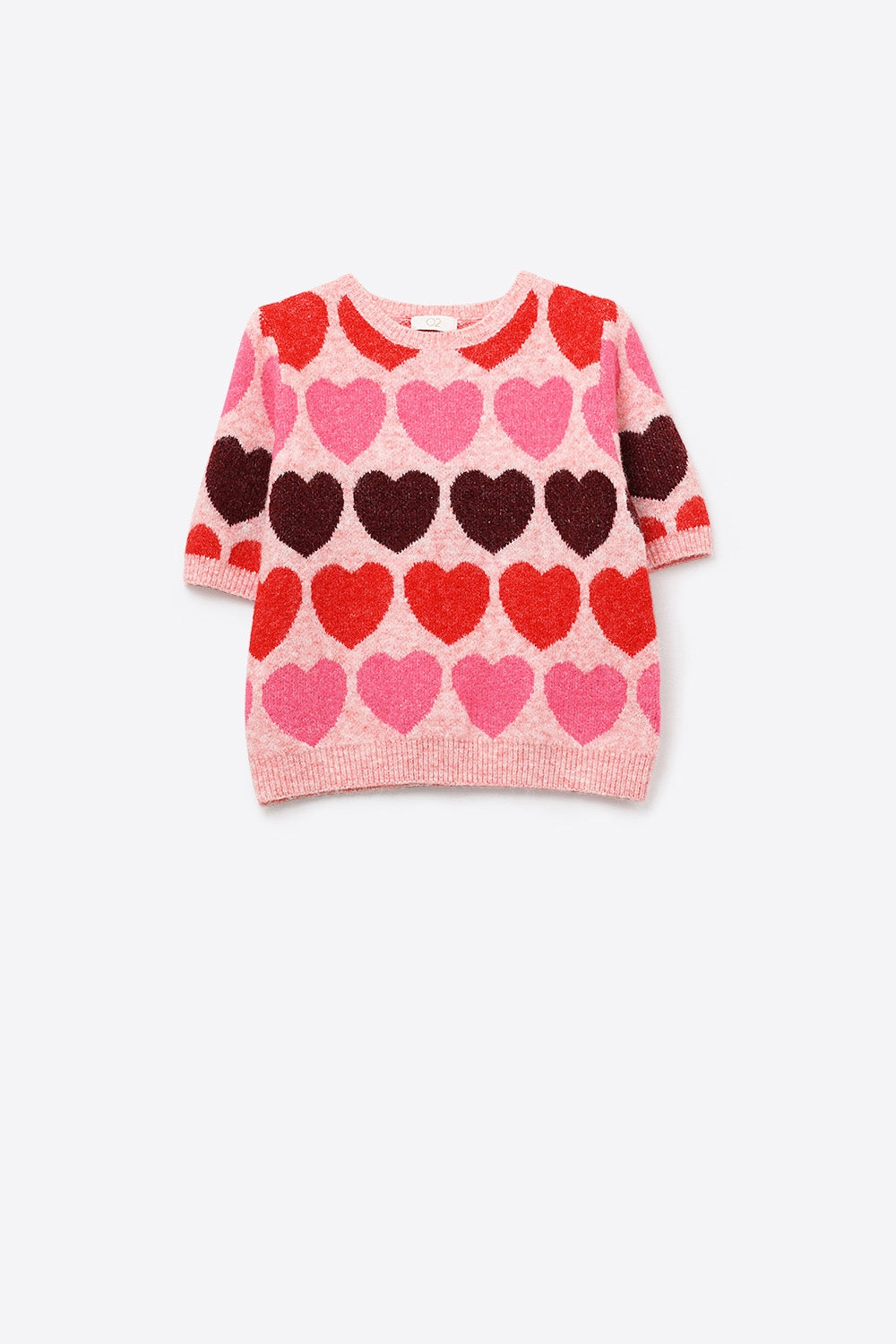 Maglione a maniche corte con cuore stampato in rosa