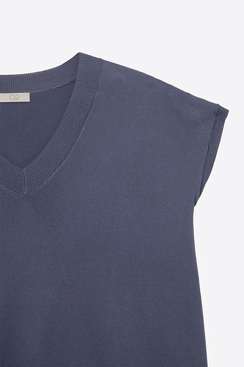 Maglione a maniche corte con scollo a V in maglia leggera color navy