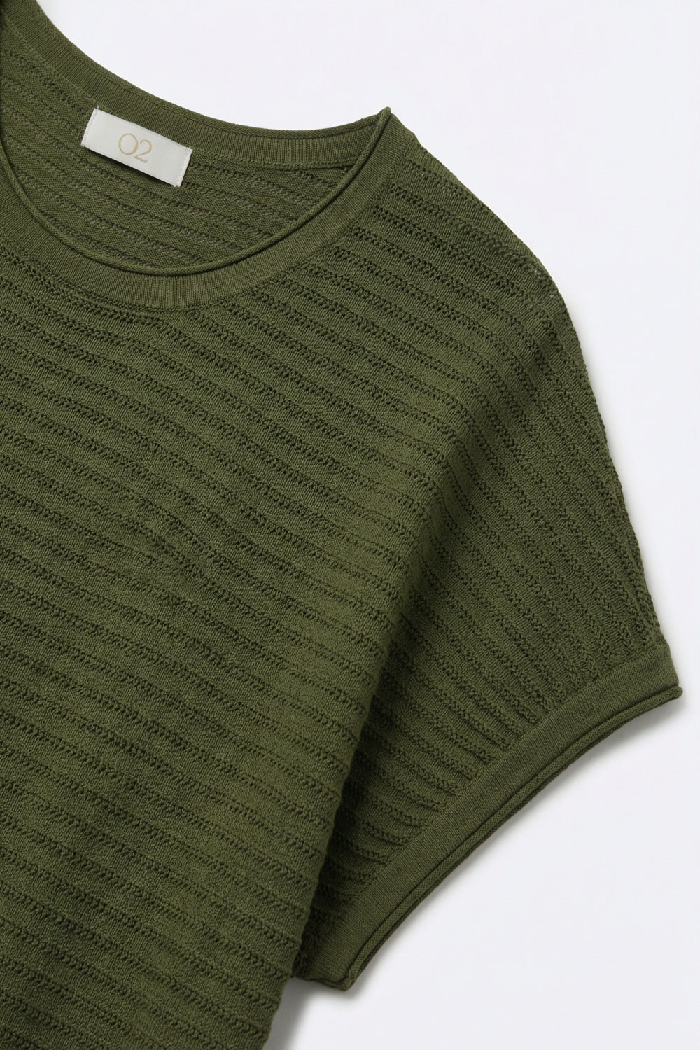 Maglione a maniche corte in maglia a coste in verde oliva