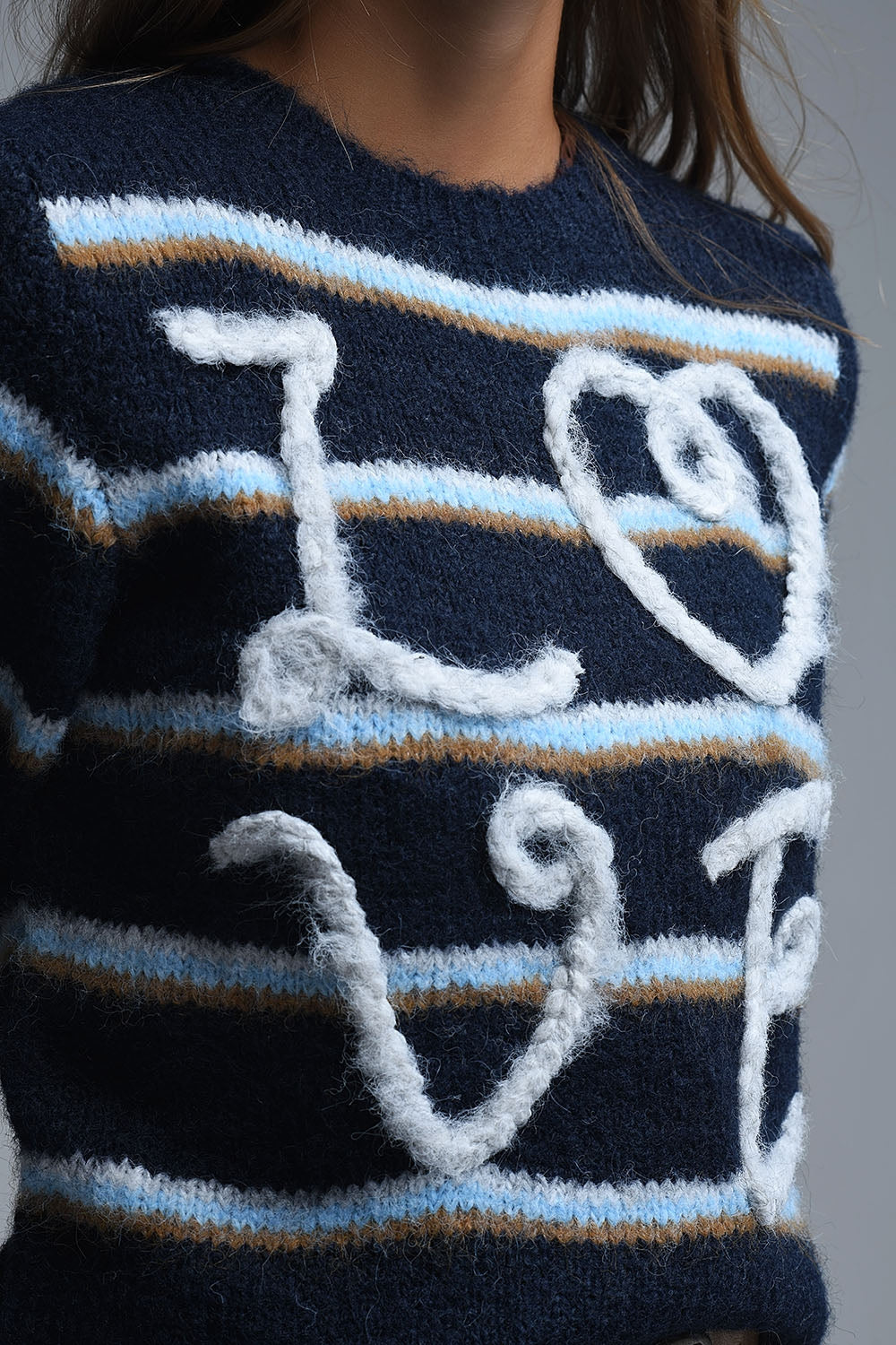 Maglione a maniche corte ricamato Love in blu