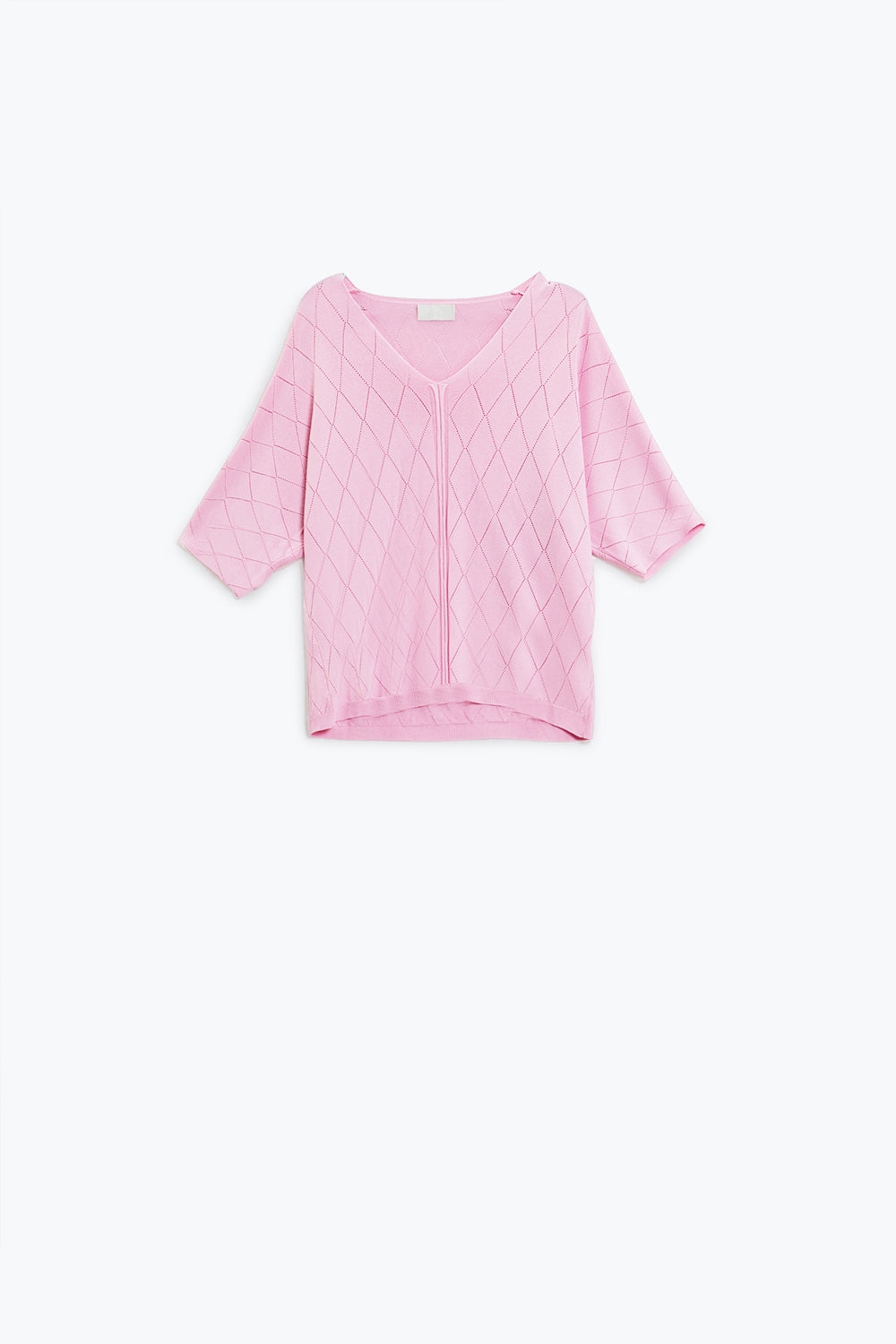 Maglione a maniche corte rosa chiaro con motivo argyle