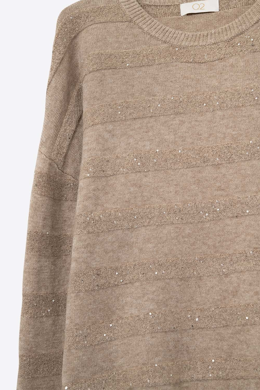 Maglione a righe beige con dettaglio in paillettes