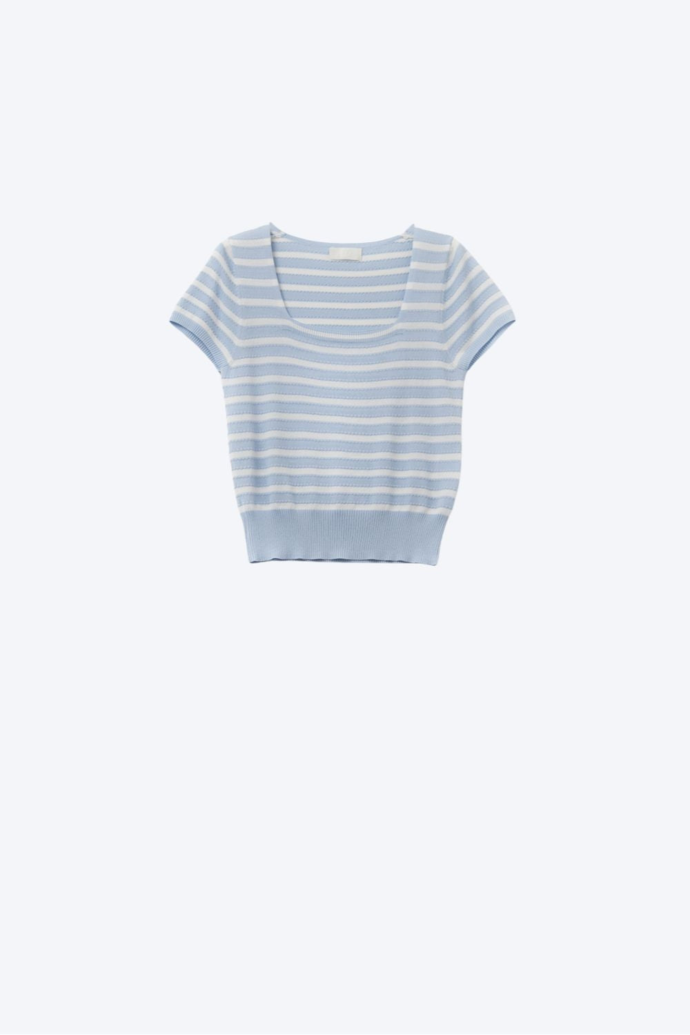 Maglione a righe con scollo quadrato in blu baby e bianco