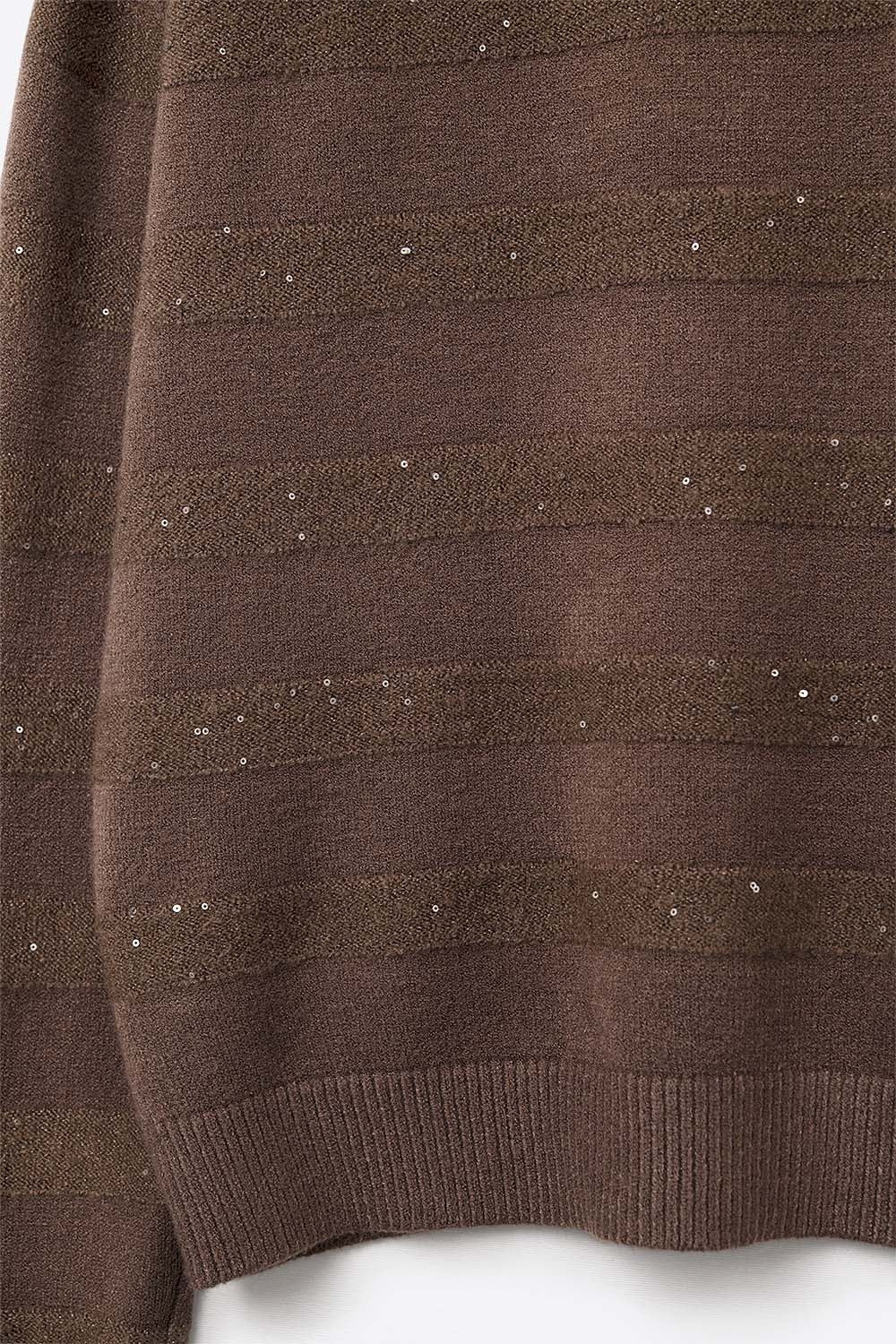 Maglione a righe marrone con dettaglio in paillettes