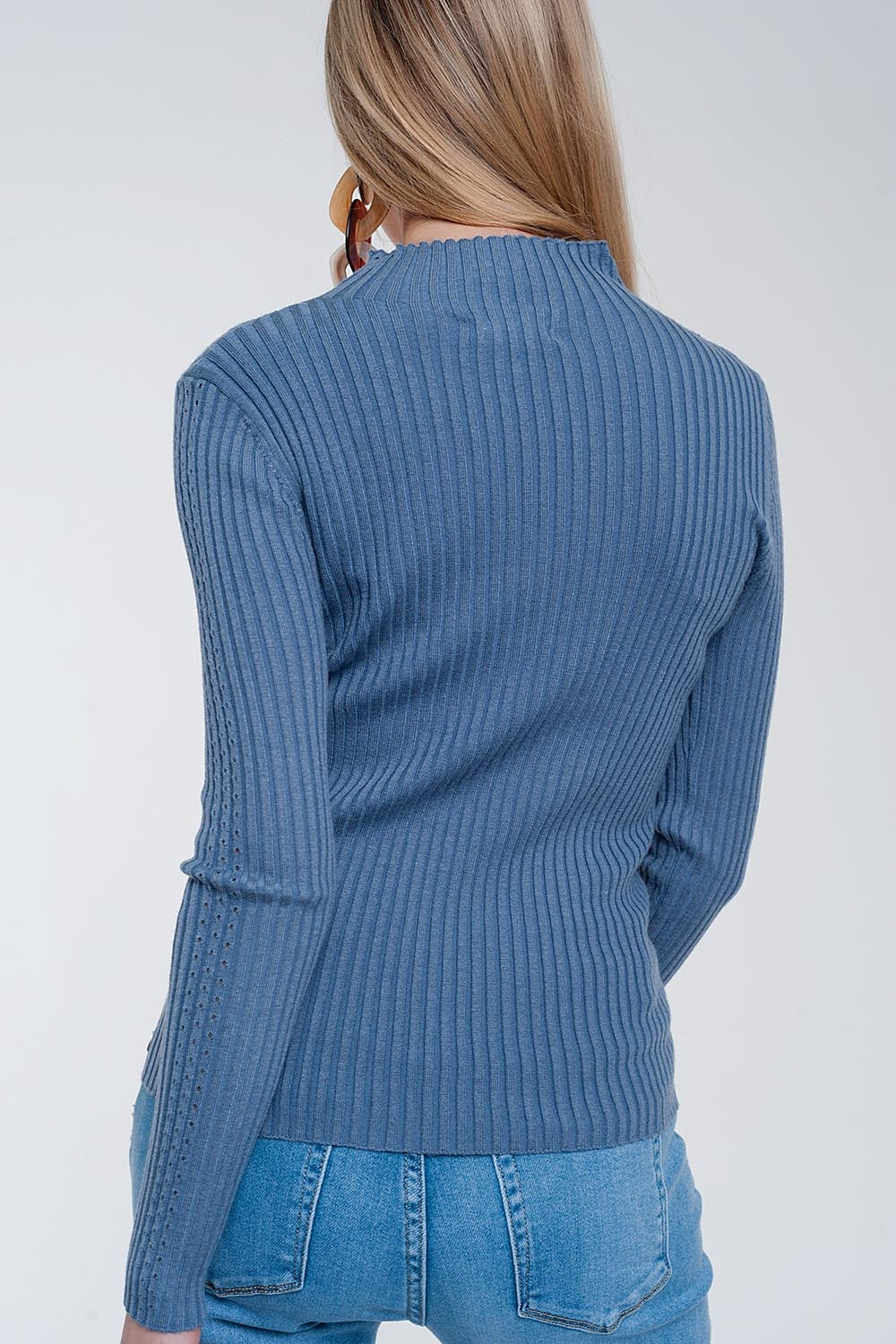 Maglione accollato a coste Blu
