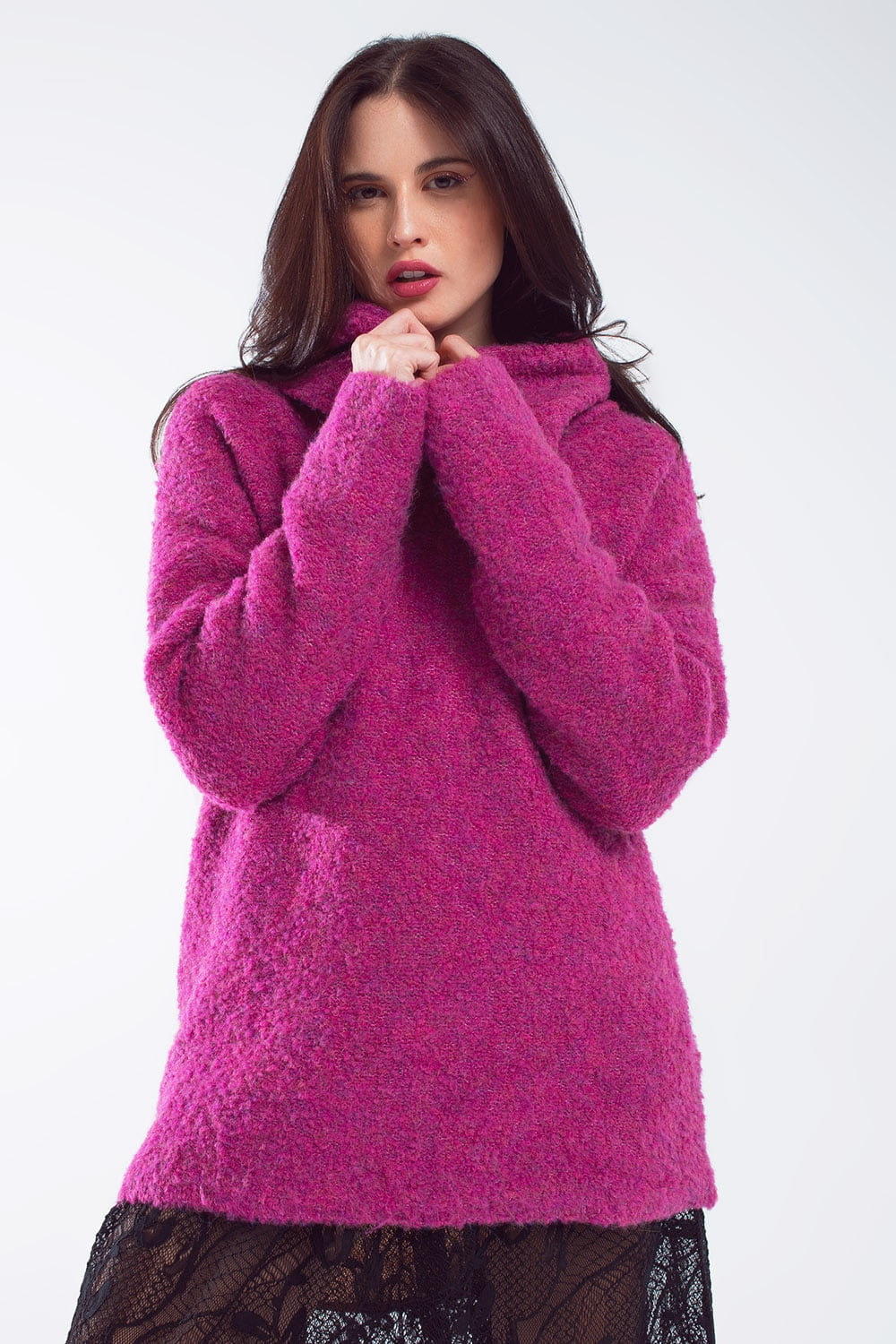 Maglione ampio con collo bardot in magenta