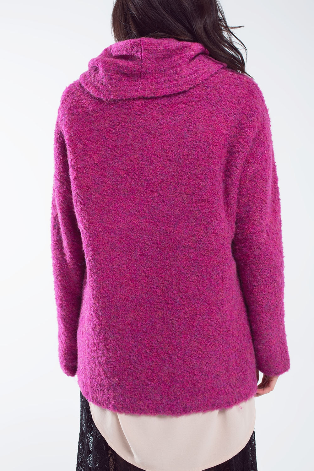 Maglione ampio con collo bardot in magenta