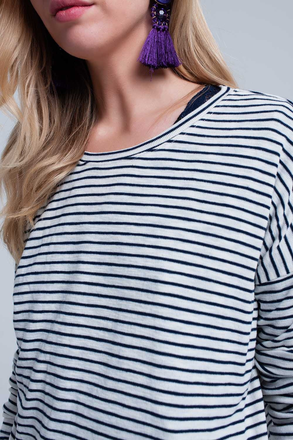 Maglione asimmetrico a righe blu