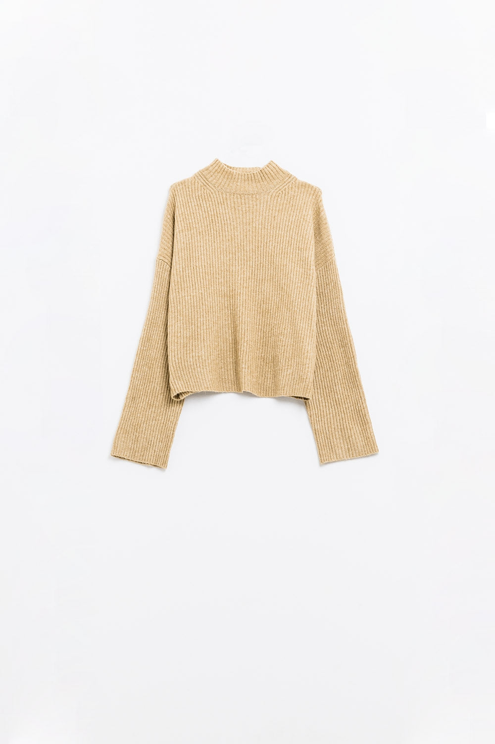 Q2 maglione beige a collo alto a coste