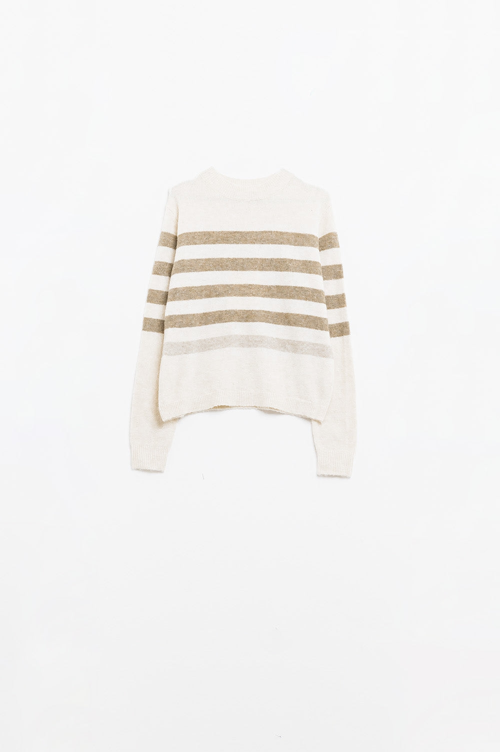 Q2 Maglione beige a maglia morbida con righe cammello