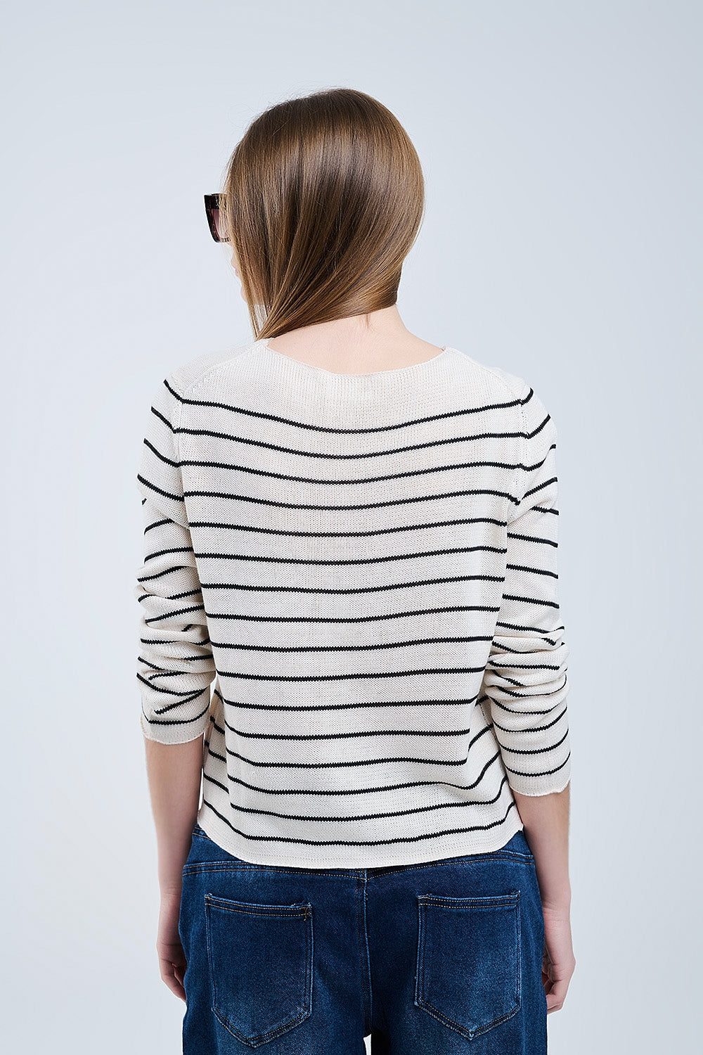 maglione beige a righe in maglia fine