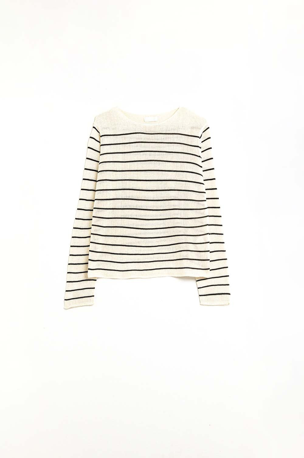 maglione beige a righe in maglia fine