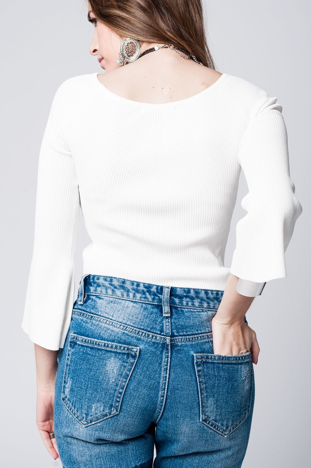 Maglione bianco in maglia testurizzata
