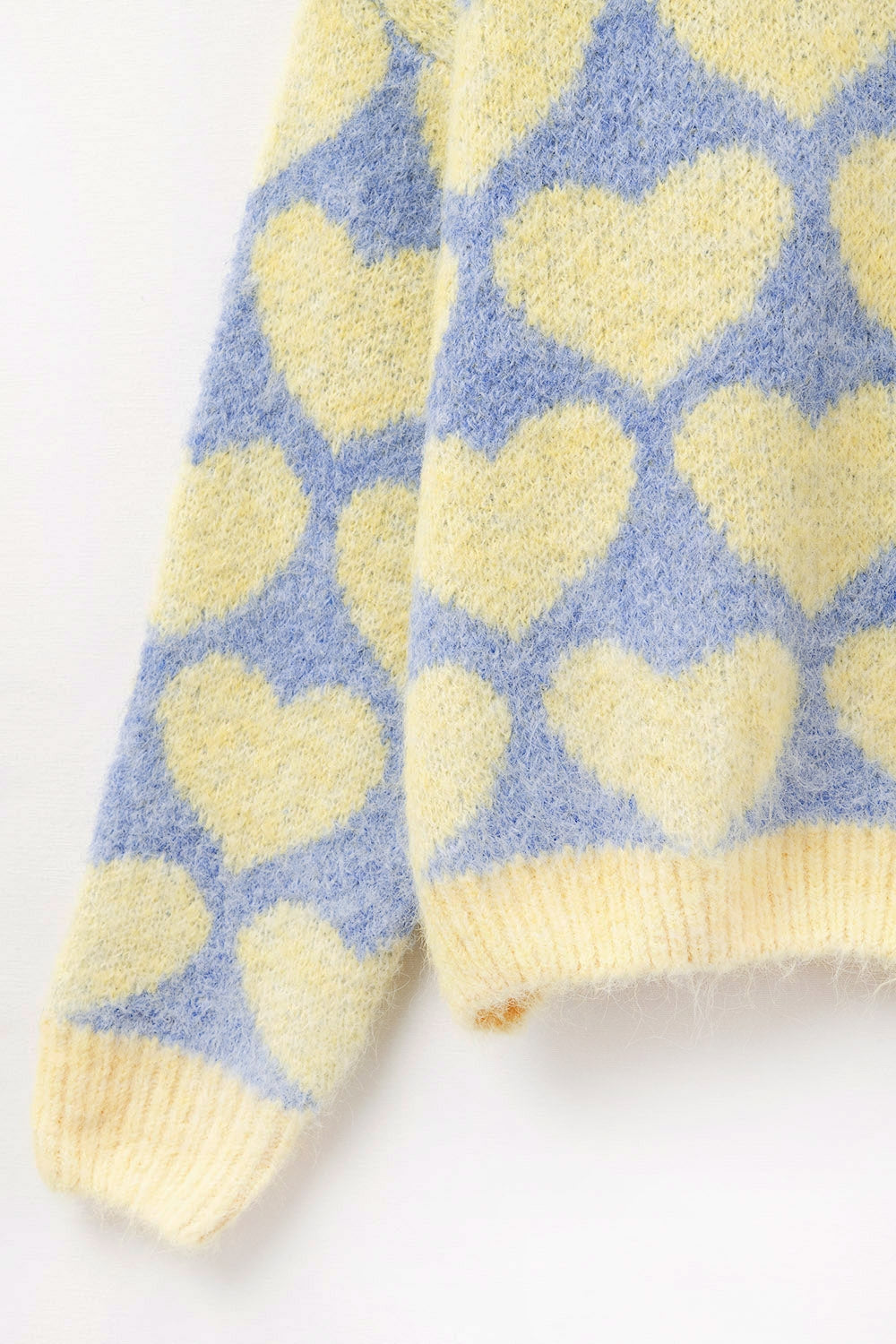Maglione blu oversize super morbido con cuori gialli