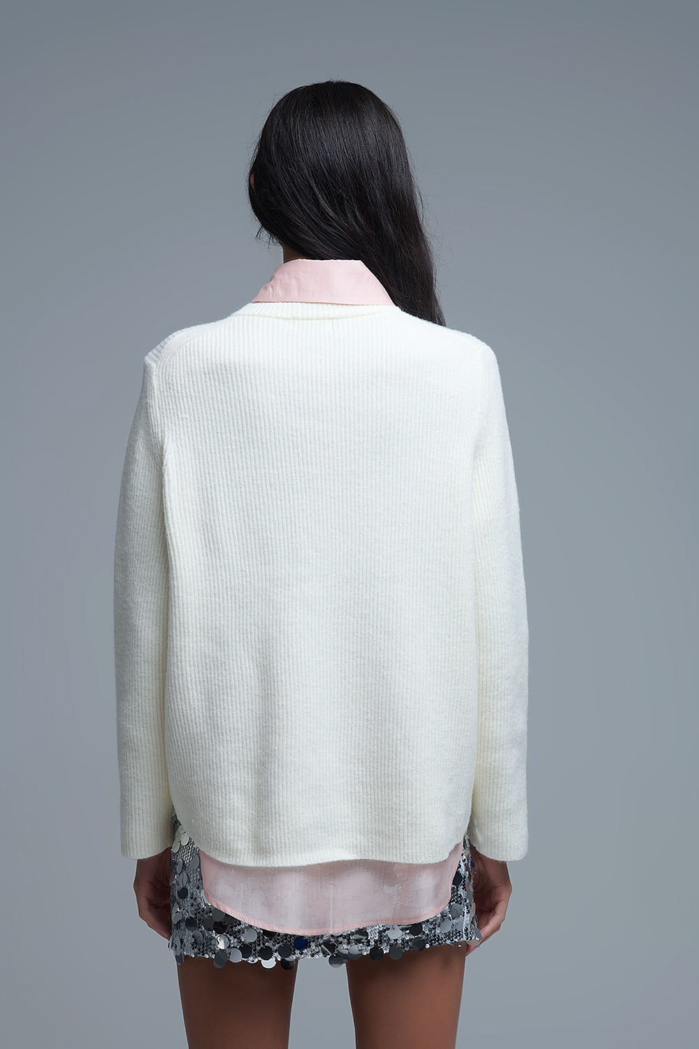Maglione comodo a coste in crema