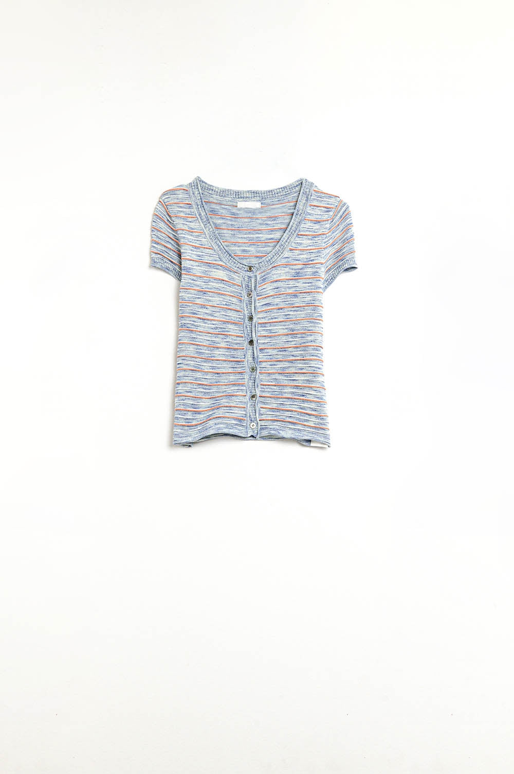 Maglione con bottoni in blu con strisce arancioni