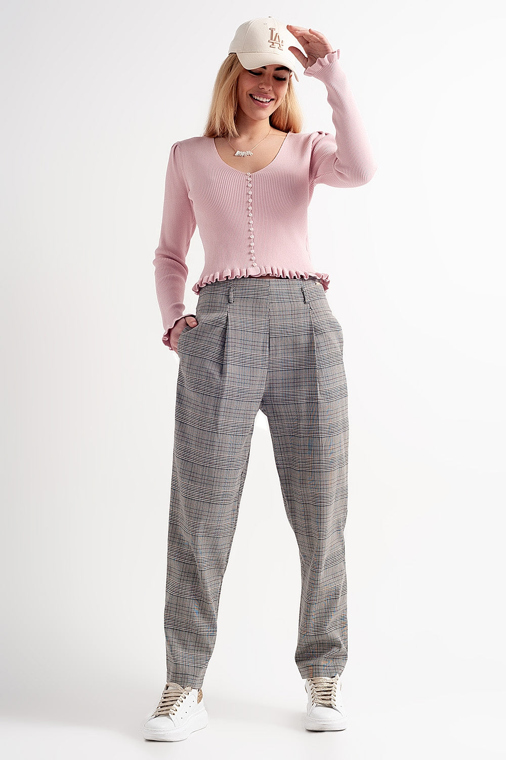 Maglione con fronte perla in rosa