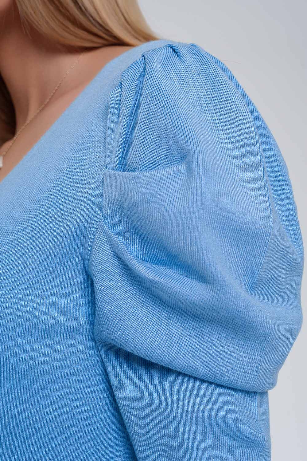 Maglione con maniche corte a sbuffo blu