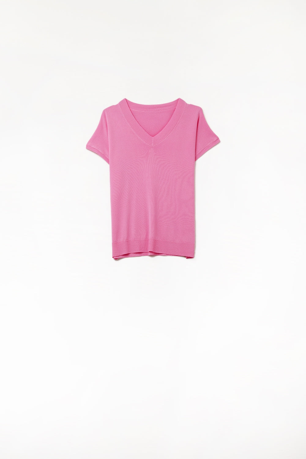 Q2 Maglione con scollo a V in maglia fine Fucsia