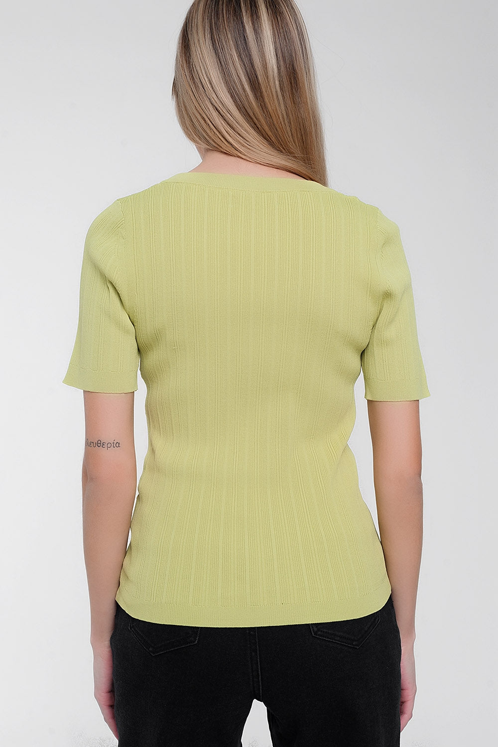 Maglione con scollo rotondo a maniche corte verde