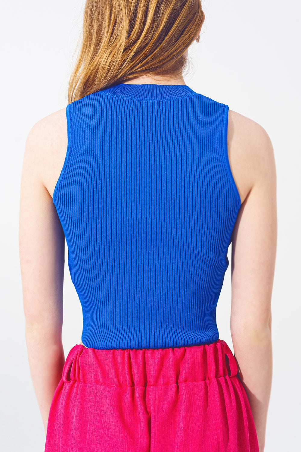 Maglione corto senza maniche blu
