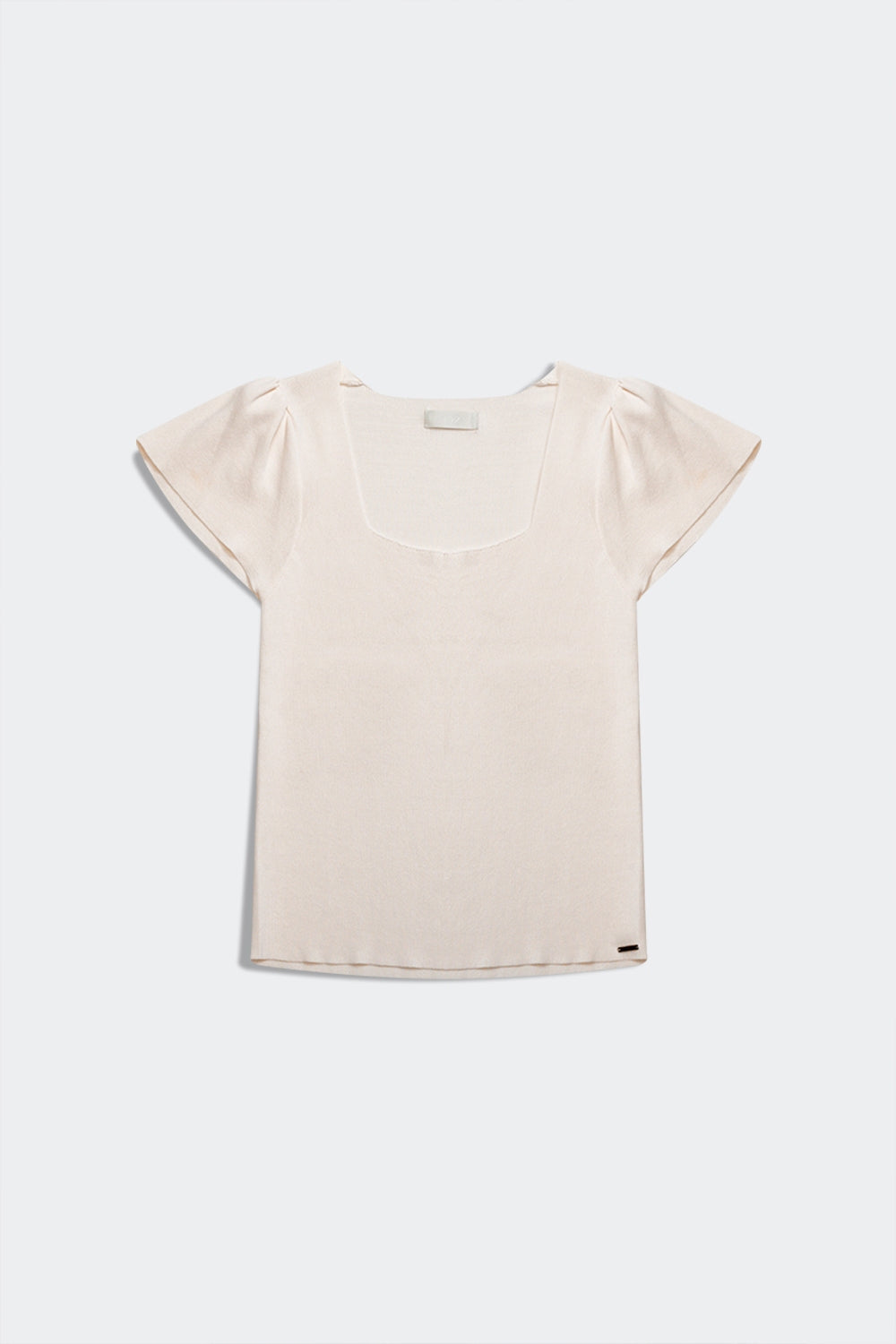 Maglione crema con scollo squadrato e maniche a sbuffo