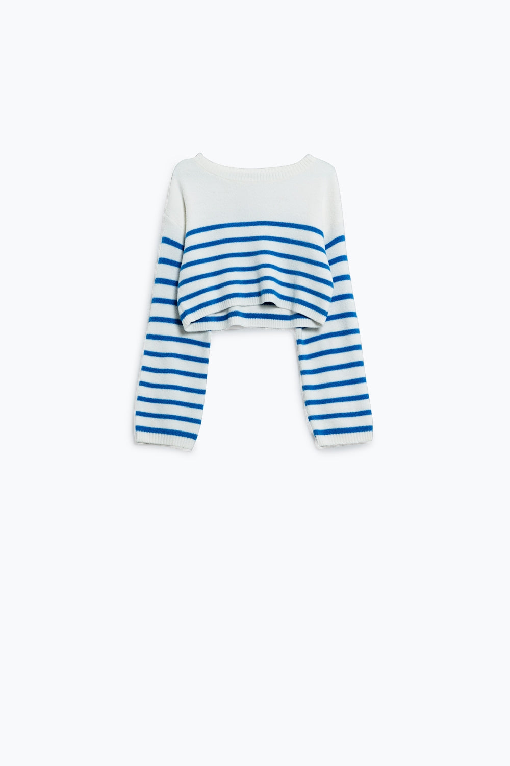Maglione cropped con righe e scollo a barca
