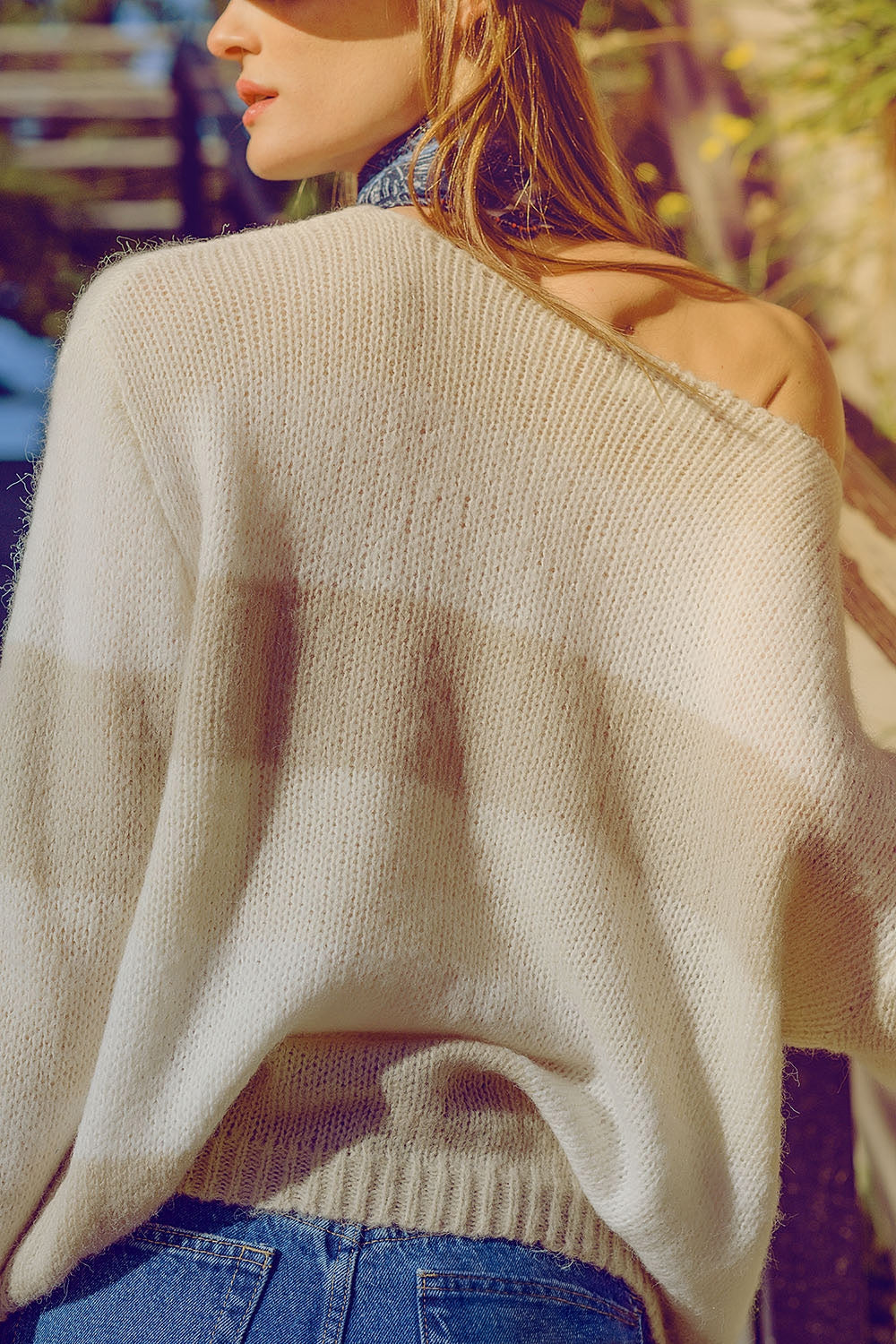 Maglione da barca a righe in beige