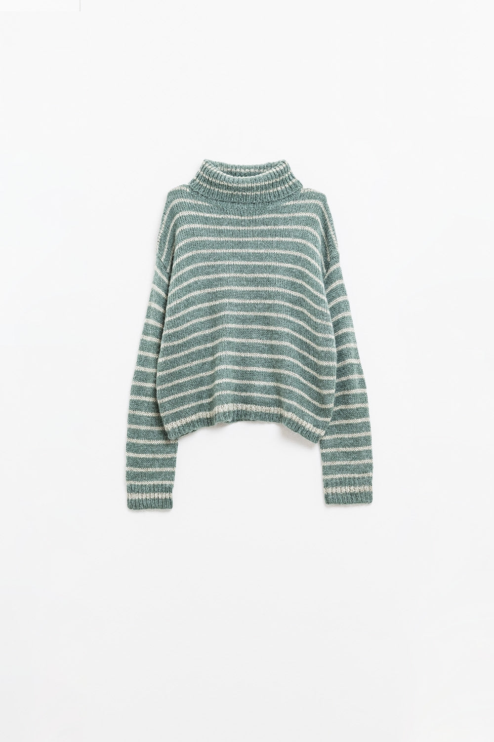 Q2 maglione dolcevita a righe in maglia morbida verde