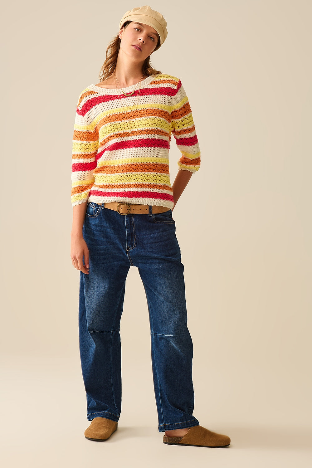 Maglione estivo a righe in maglia dai toni caldi