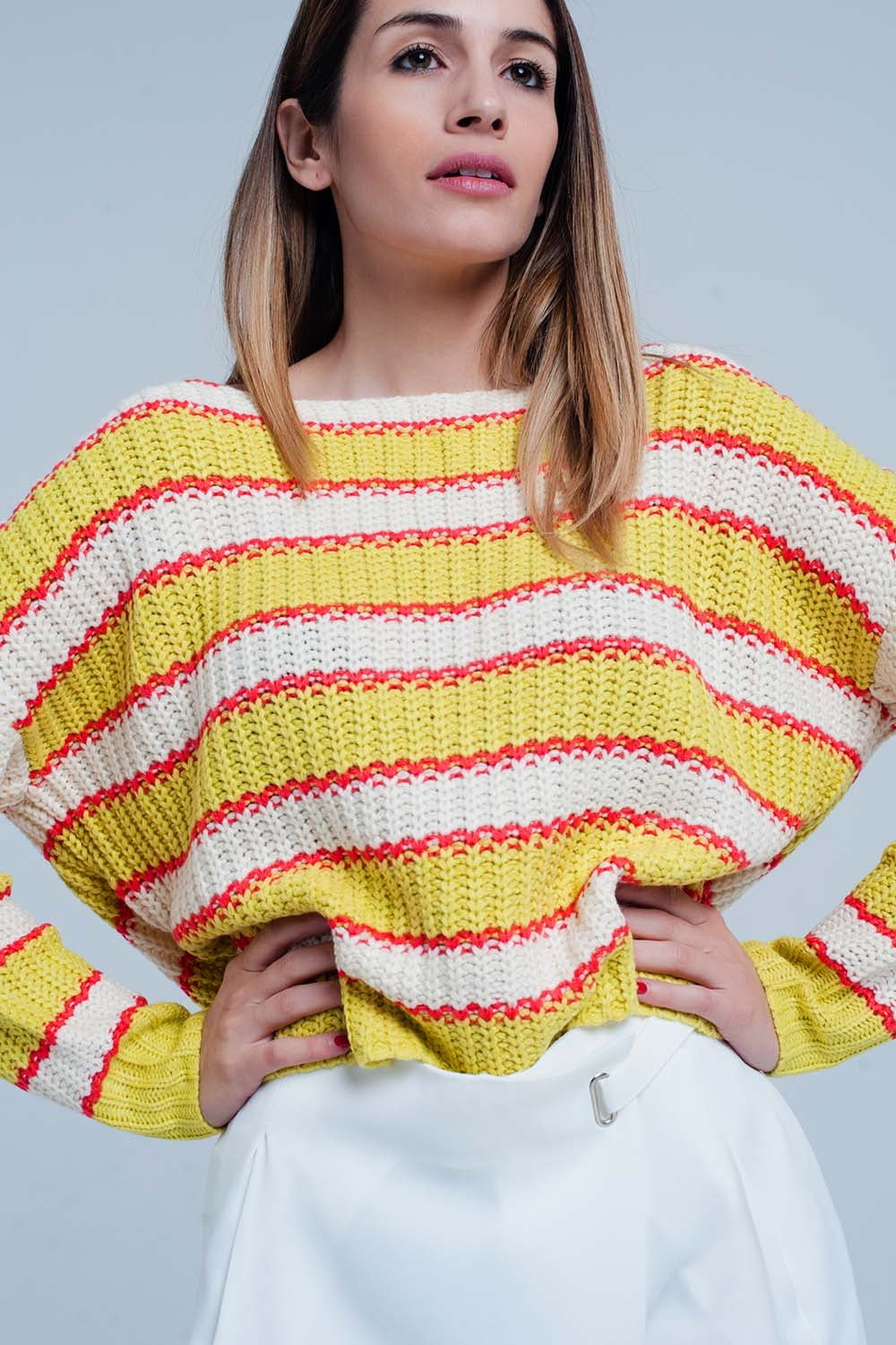 Maglione Giallo a righe con collo ampio