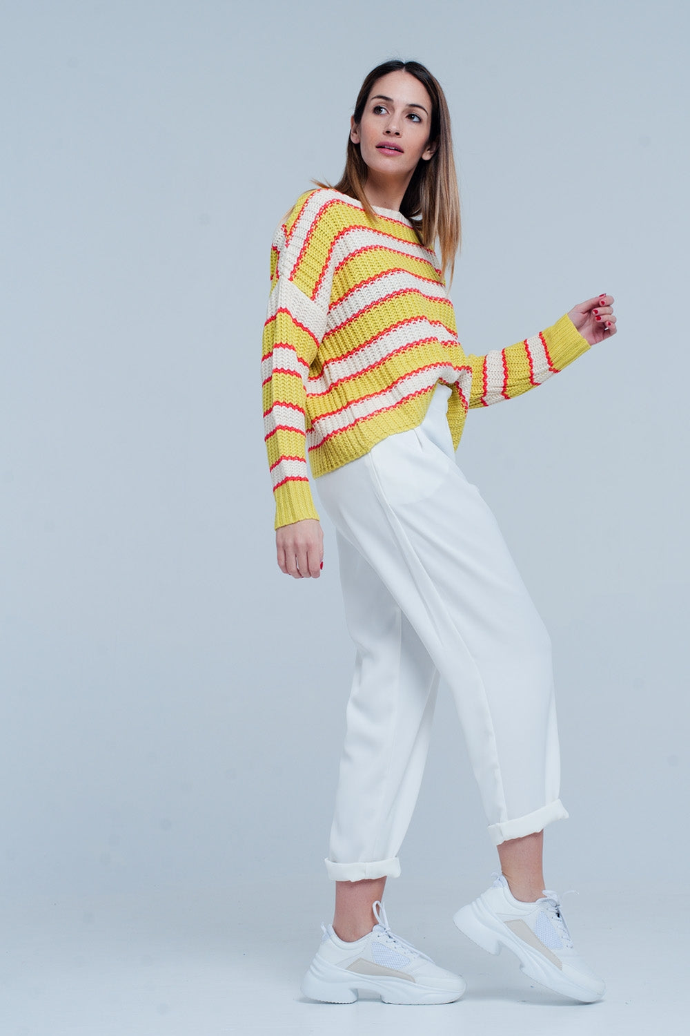 Maglione Giallo a righe con collo ampio