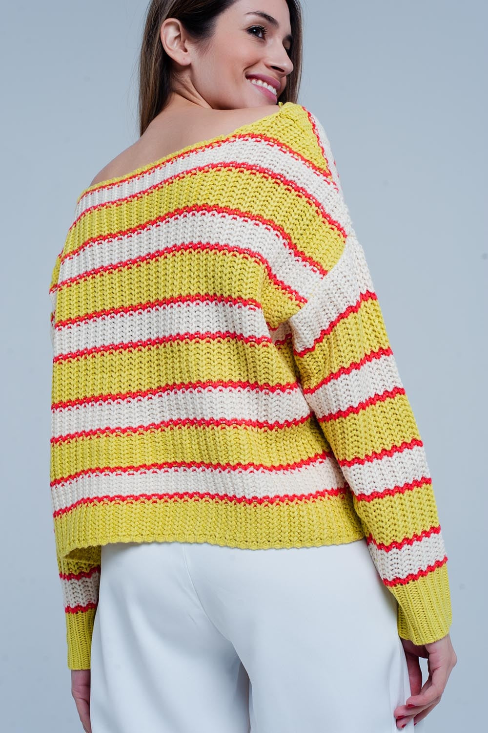 Maglione Giallo a righe con collo ampio