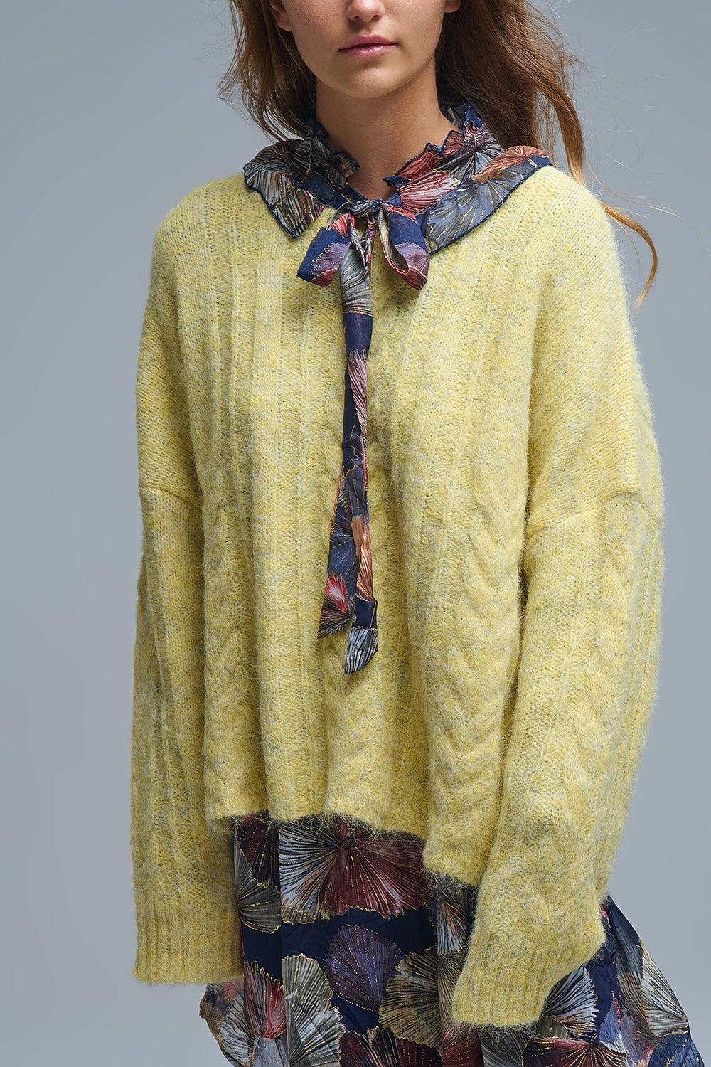 Maglione girocollo a maglia sottile in giallo