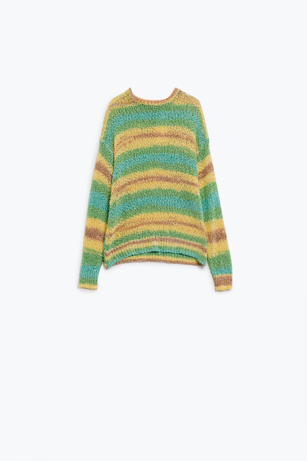 Q2 Maglione girocollo a righe in maglia aperta nei toni del giallo e del verde