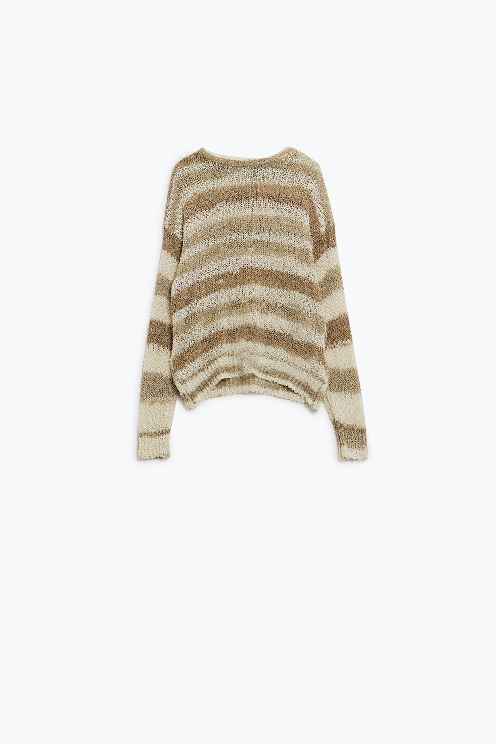 Q2 Maglione girocollo a righe in maglia aperta nei toni del marrone