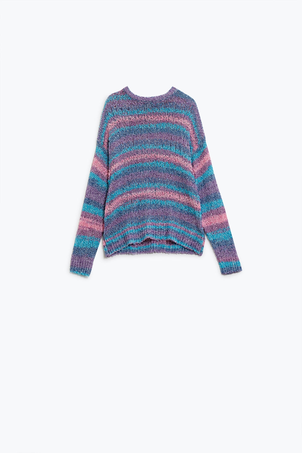 Q2 Maglione girocollo a righe in maglia aperta nei toni del viola e del blu