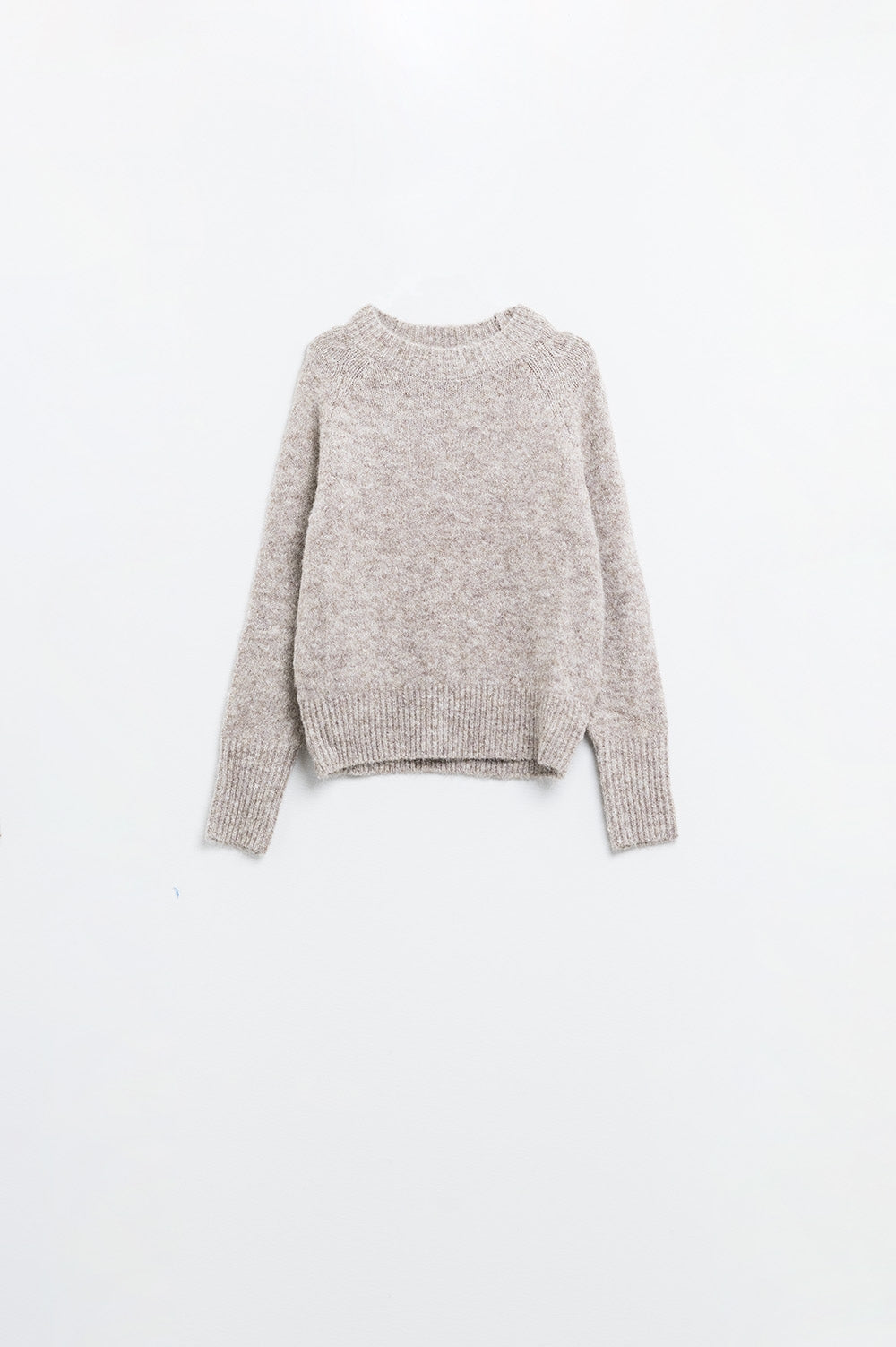 Q2 Maglione girocollo basic in maglia di colore beige