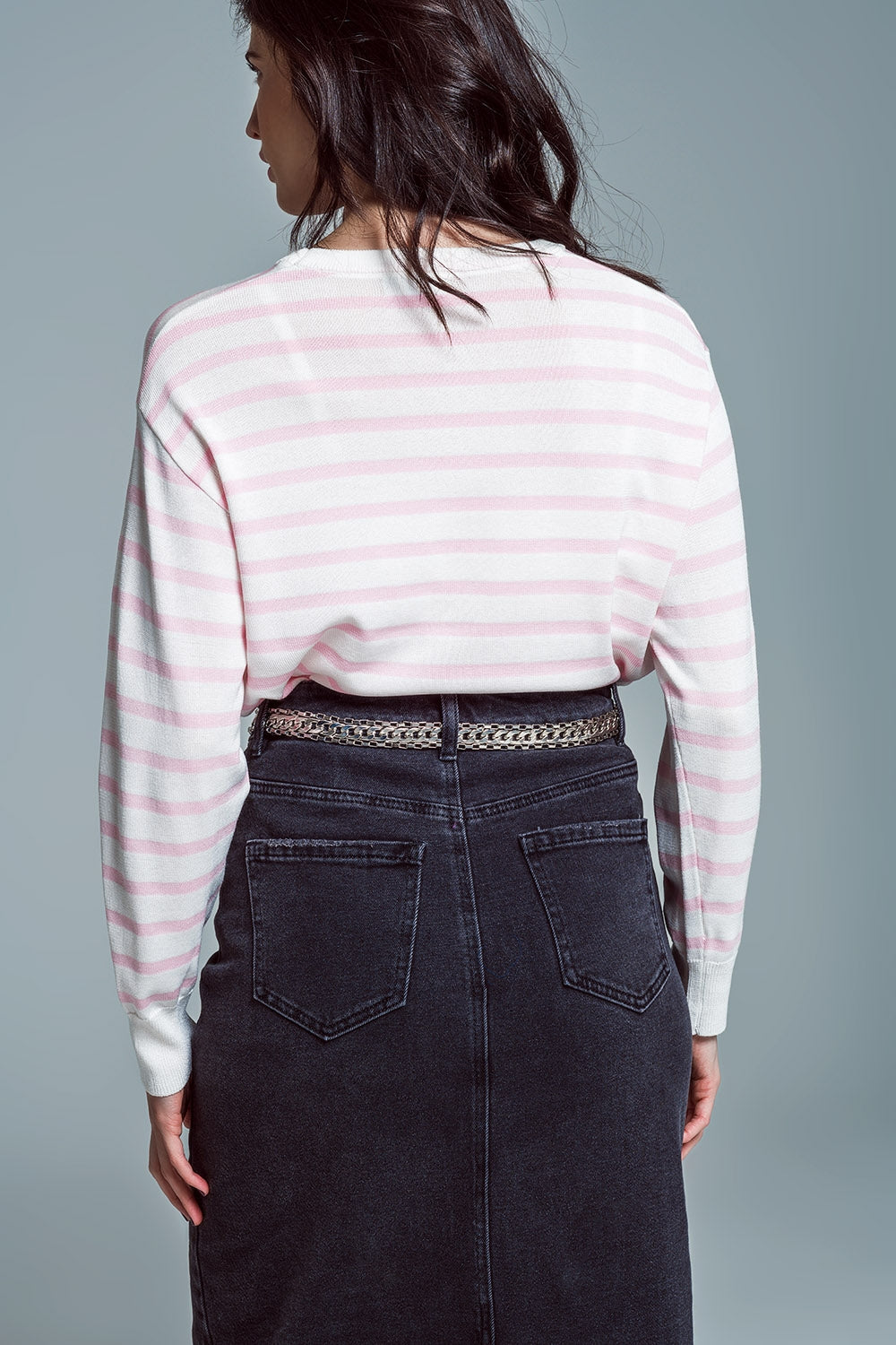 Maglione girocollo Basic Stripe in rosa