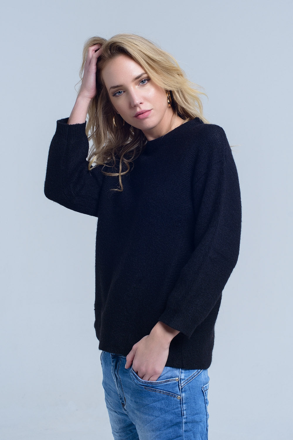 Maglione girocollo in maglia nera