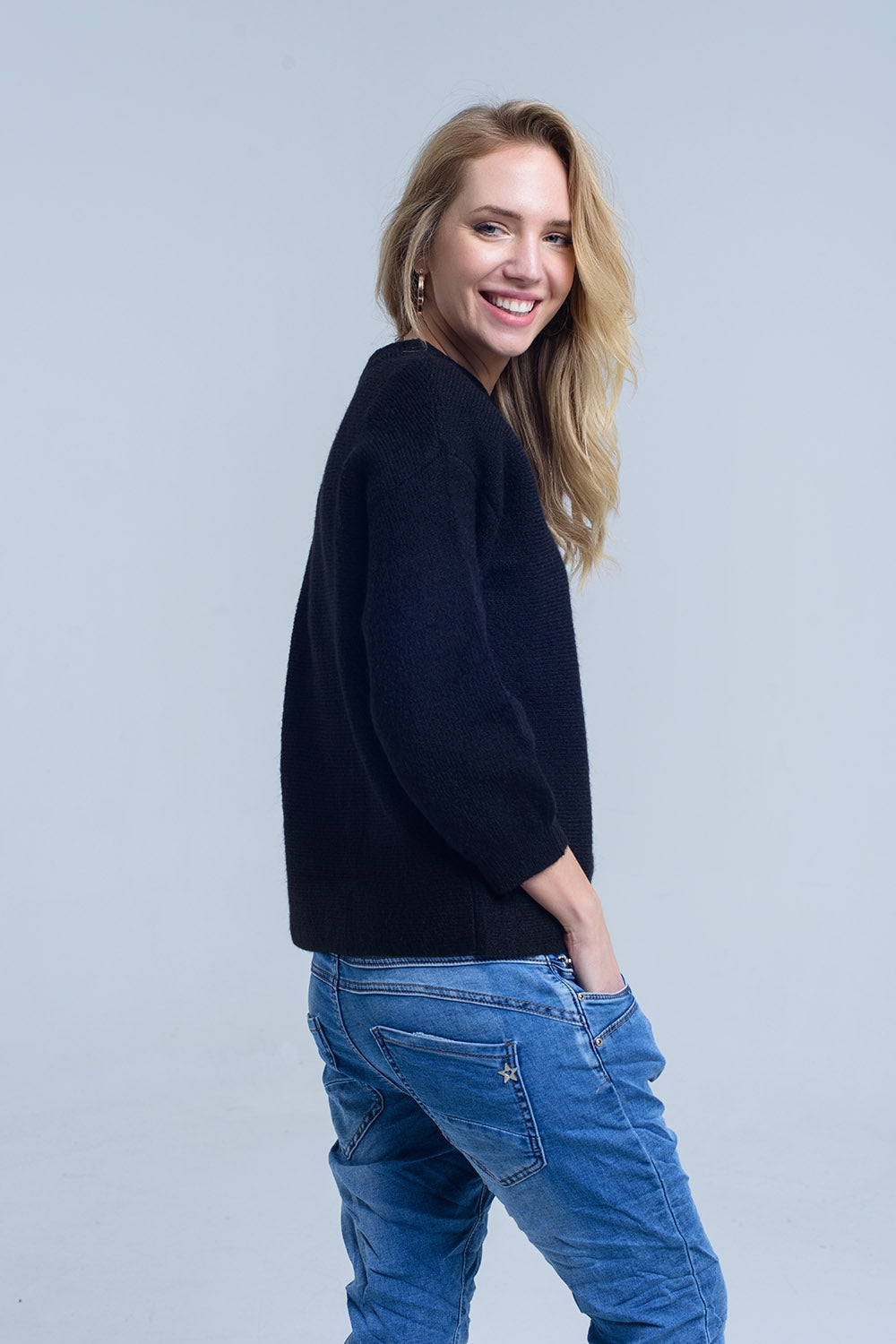 Maglione girocollo in maglia nera