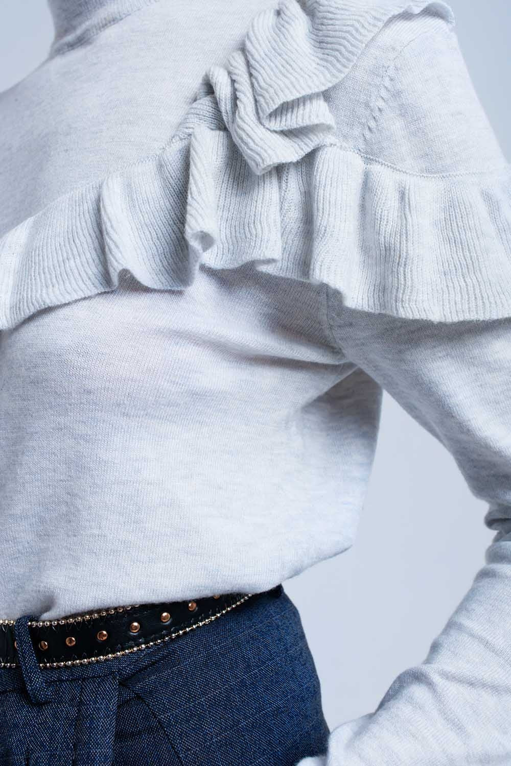 Maglione grigio con volant