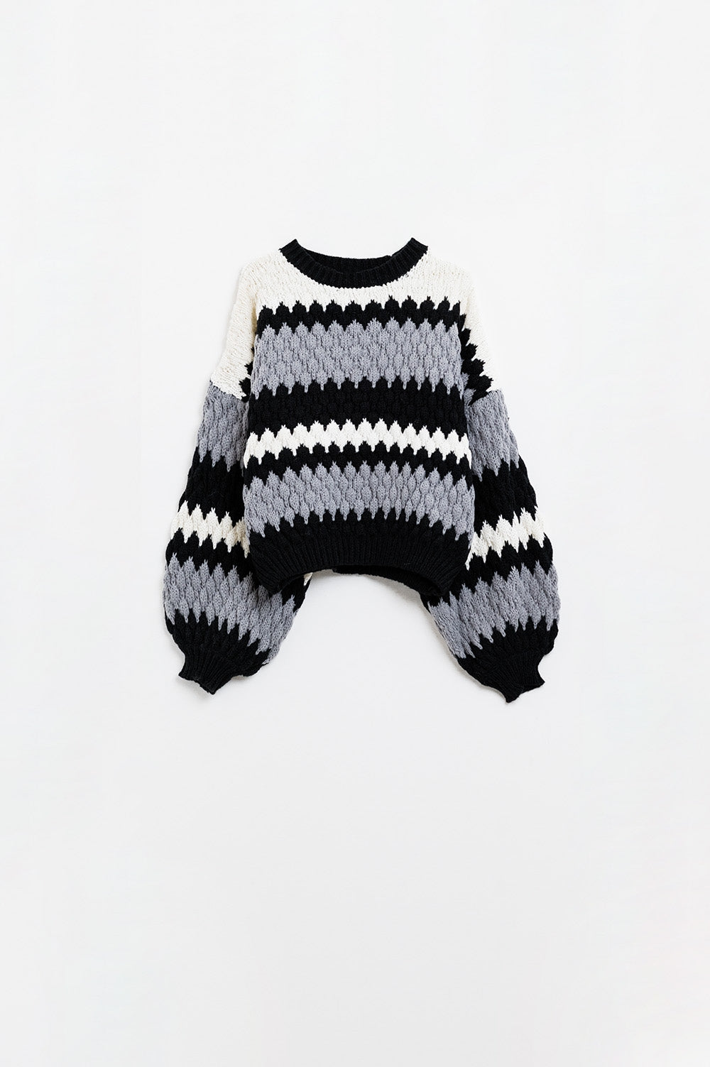 maglione grigio oversize a righe zig zag