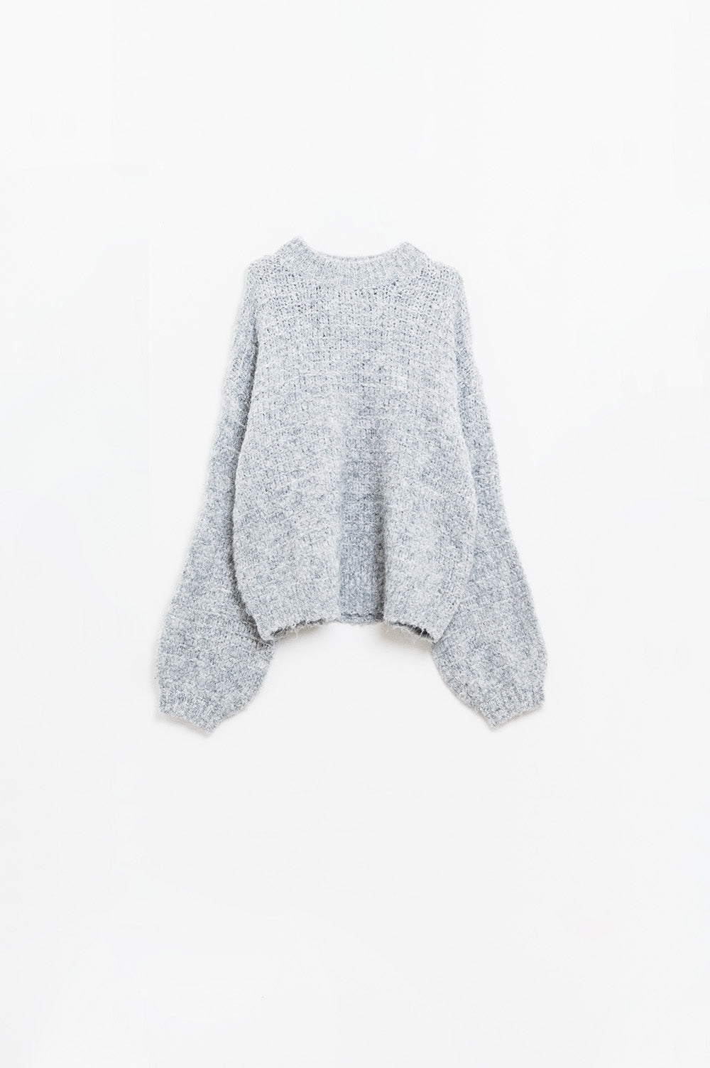 Q2 Maglione grigio oversize con maniche a palloncino